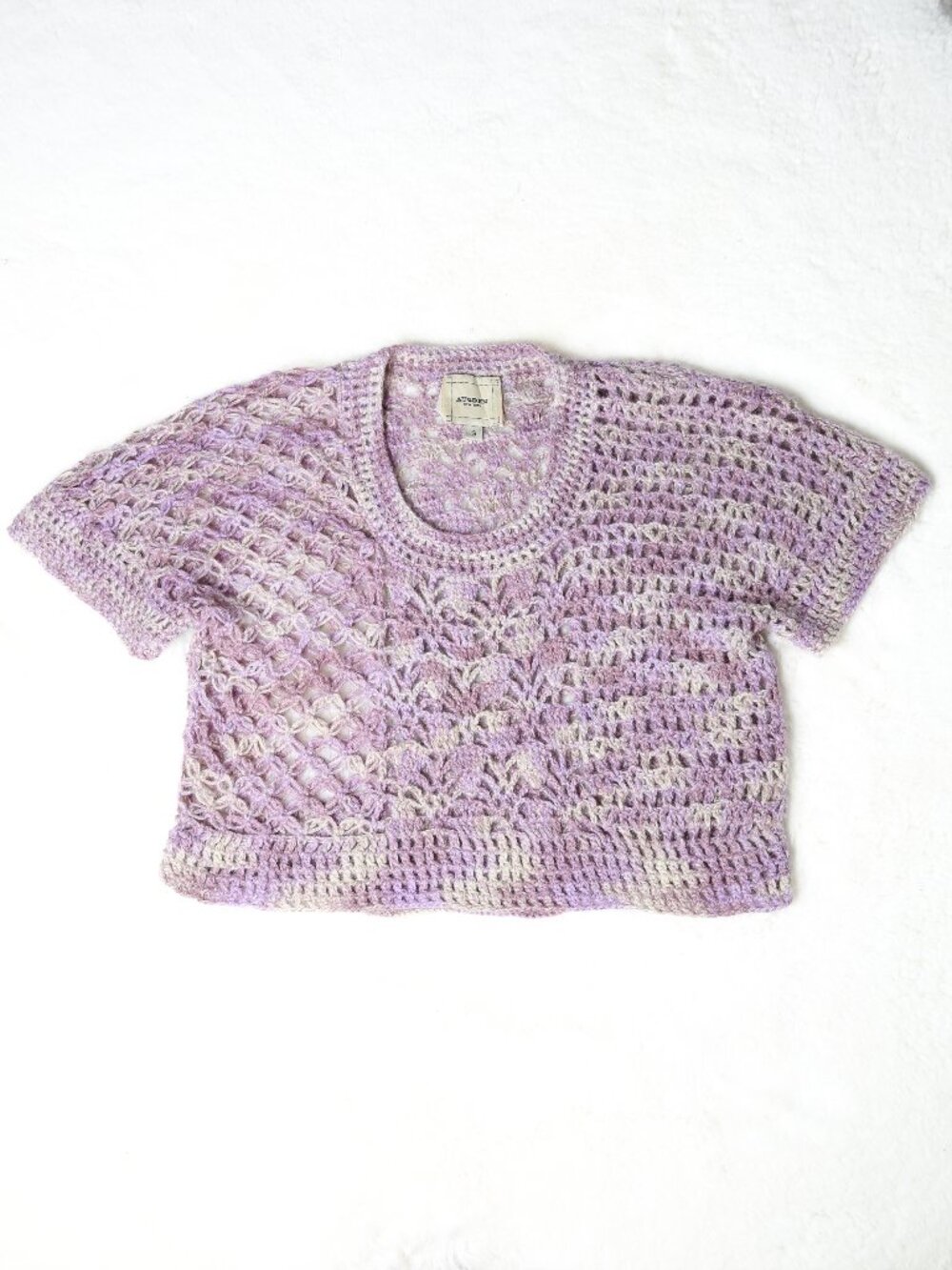 Augden Anthropologie 100% Alpaca Handcrafted Crochet Hydrangea Pullover Sweater